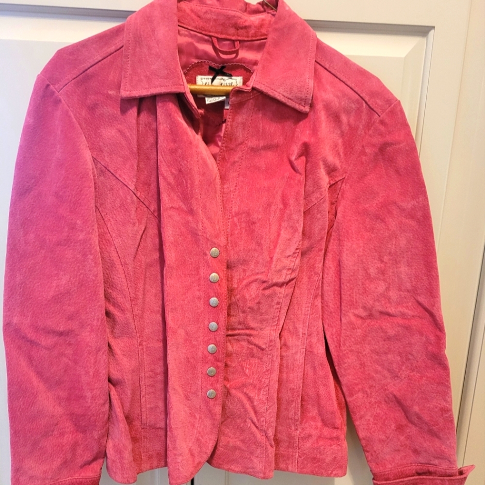 Pink Leather Button-Up Jacket